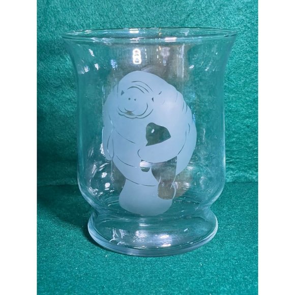 A Manatee Stemless Clear Glass w/ Frosted Image - Look Closely at Pics - Picture 1 of 8